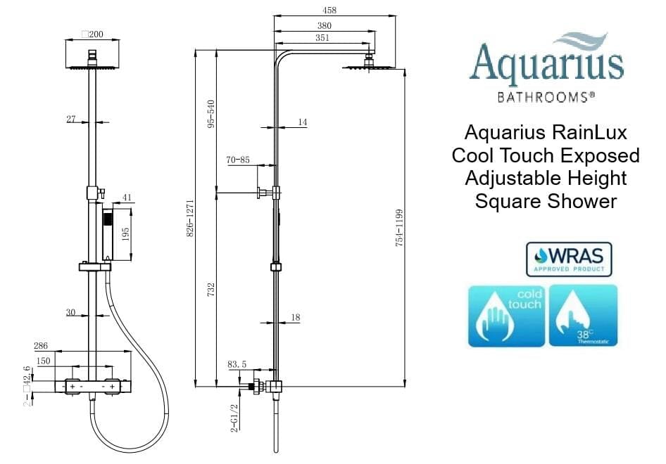Aquarius Bathrooms Exposed Shower Set Aquarius RainLux Cool Touch Adjustable Square Exposed Shower Valve and Kit