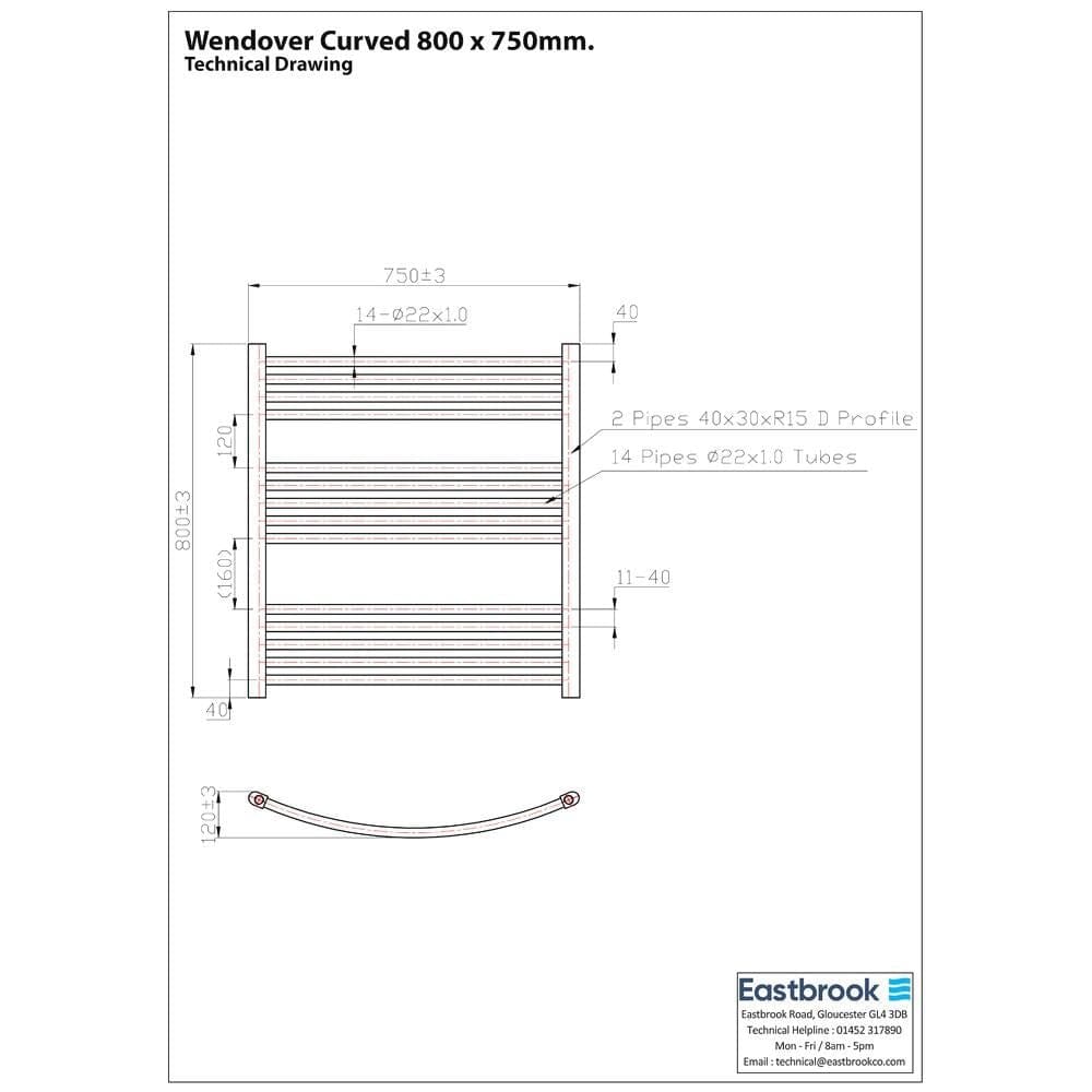 Eastbrook Wendover Curved Vertical Heated Towel Rail in Chrome
