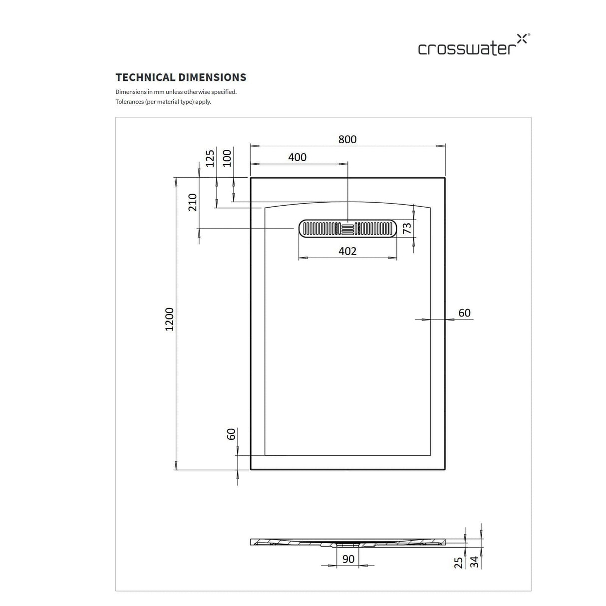 Crosswater Vito Rectangle 25mm Stone Resin Shower Tray