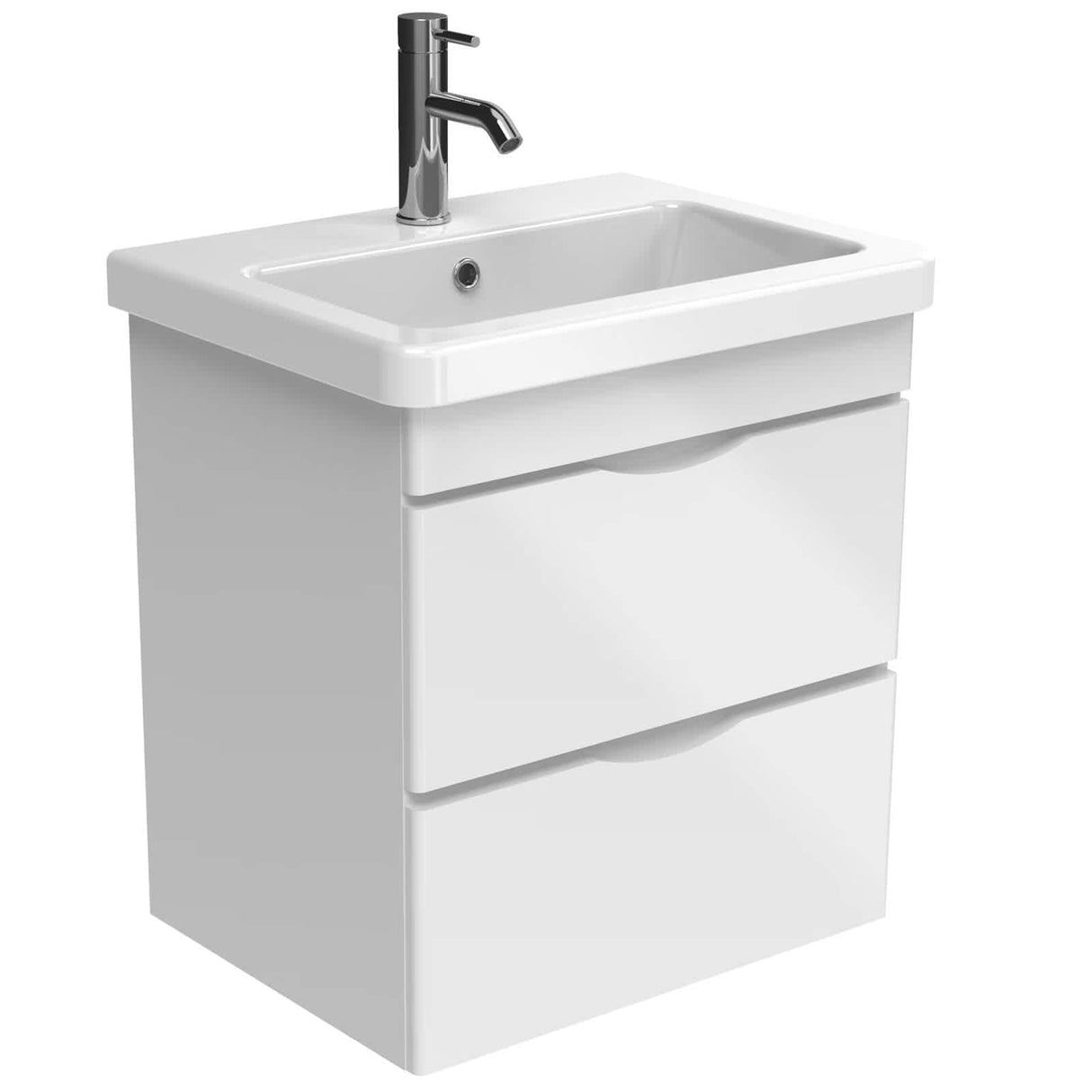 Saneux Wall Mounted Unit Gloss White / 0 Hole Saneux Indigo Vanity Unit With Basin - 600 x 400mm - Two Drawer - Wall Mounted