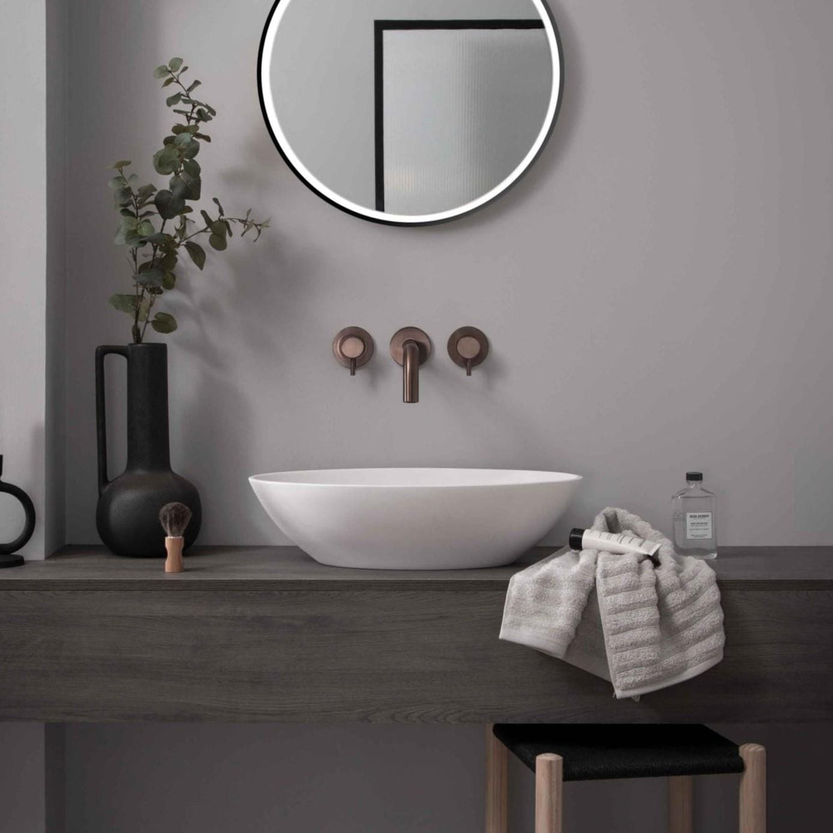 JTP Wall Mounted Basin Tap Brushed Bronze JTP VOS 3 Hole Wall Mounted Basin Mixer Tap