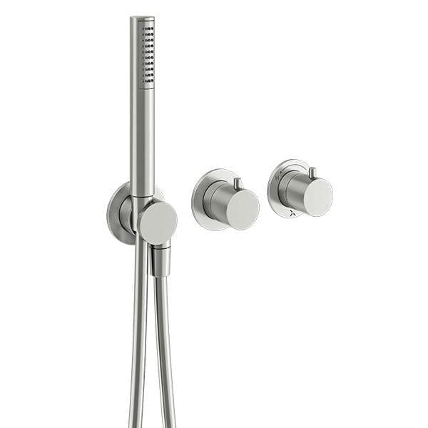 Crosswater Concealed Shower Valve Brushed Stainless Steel Effect Crosswater MPRO Module 2 Outlet, 2 Handle Concealed Thermostatic Shower Valve with Shower Handset