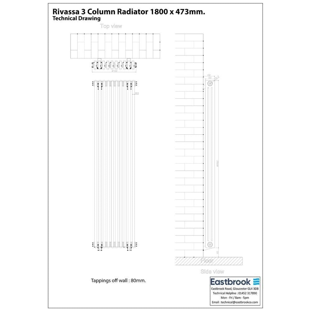 Eastbrook Rivassa Traditional 3 Column Radiator in Matt Black