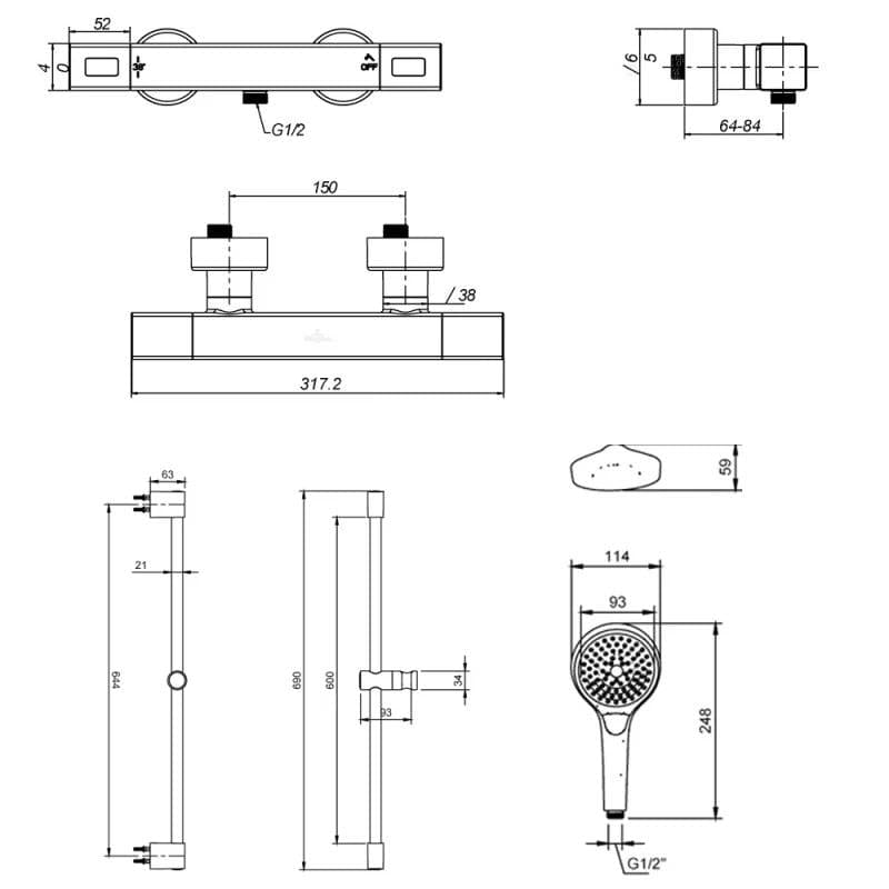 UK Bathroom Store Exposed Shower Set Villeroy & Boch Thermostatic Exposed Shower Mixer Set