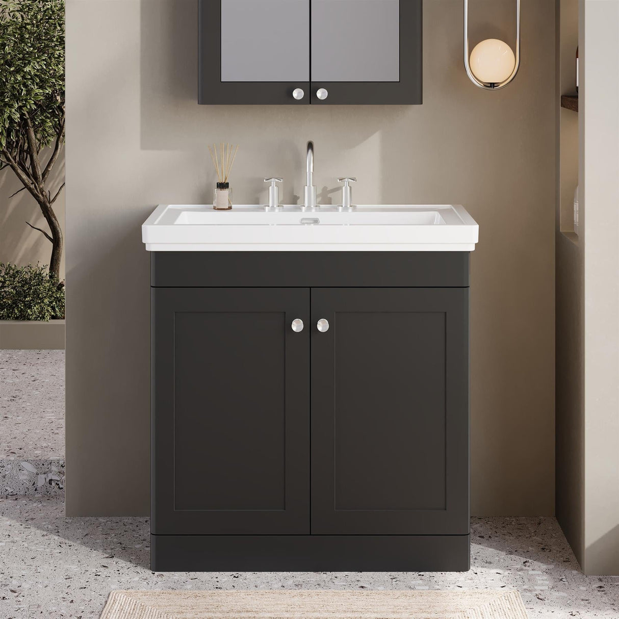 Aquarius Bathrooms Floor Standing Vanity Unit Soft Black / 3 Aquarius Leighton 800mm Floor Standing Two Door Vanity Unit with Basin