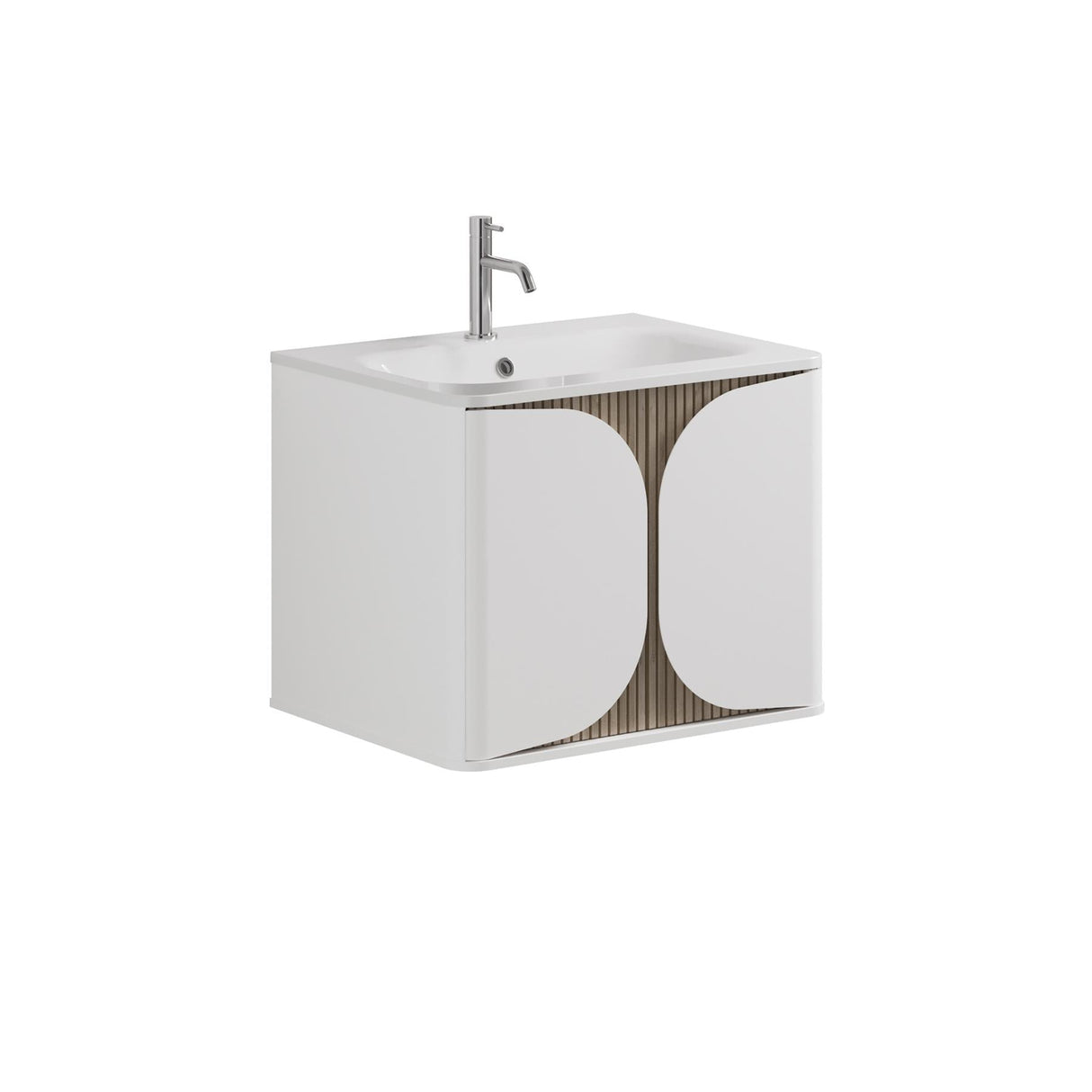 Crosswater Wall Mounted Vanity Unit Matt White / Crosswater Tambour Basin - 1 Tap Hole - White Crosswater Tambour Vanity Unit with Basin or Worktop - 600mm - One Drawer - Wall Mounted