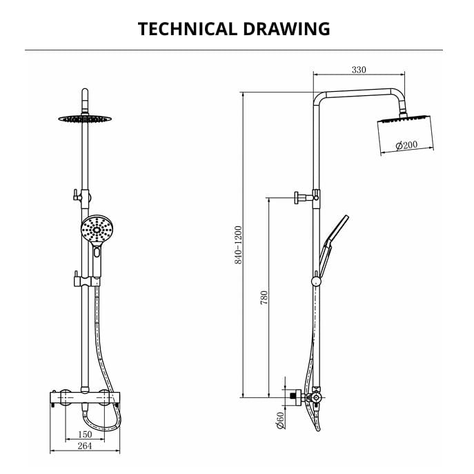 Imex Exposed Shower Set Imex Ravine Cool Touch, Easy Fix, Thermostatic Shower Set with Fixed Overhead Shower And Multifunction Adjustable Handset