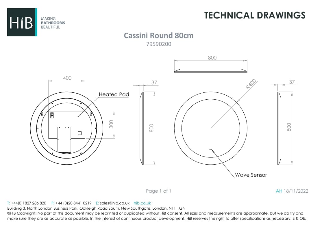 HiB Illuminated Mirror 800mm HiB Cassini Round LED Illuminated Mirror