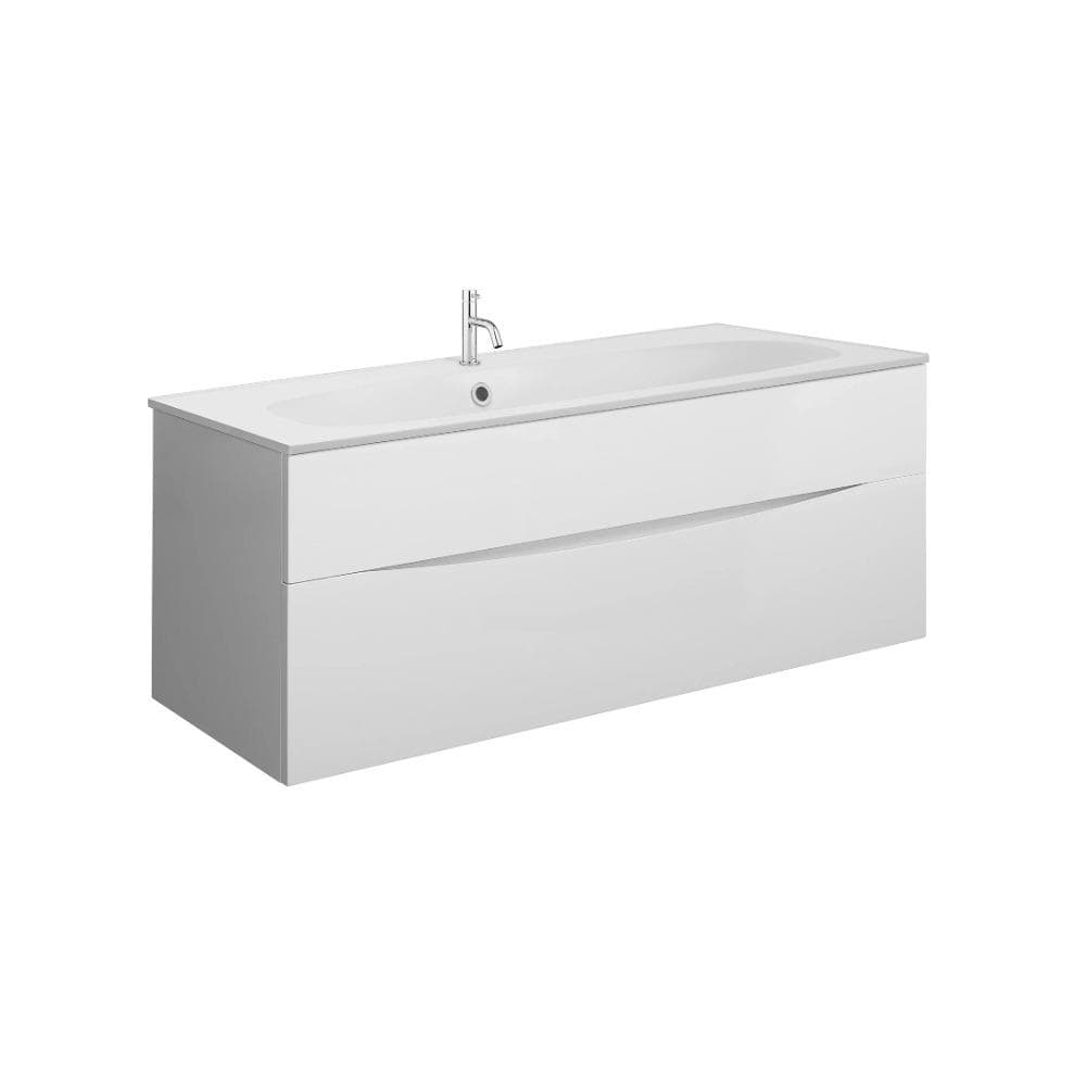 Crosswater Wall Mounted Vanity Unit Crosswater Glide II 2 Drawer 1000mm Vanity Unit in White Gloss with 1 Tap Hole Ceramic Basin