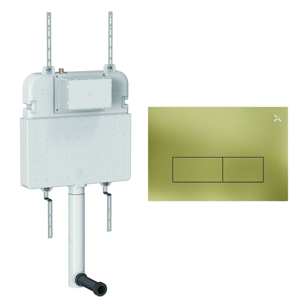 Crosswater Concealed Cistern MPRO Steel Plate in Brushed Brass Crosswater Dual Flush Slimline Concealed Cistern Set with Flush Plate - 508 x 80 x 550mm