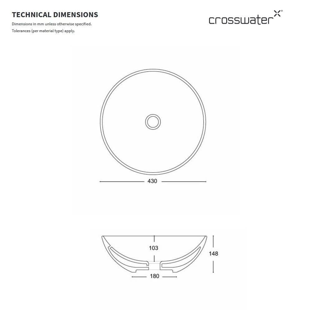 Crosswater Countertop Basin Crosswater Castellon PLUS Countertop Basin 430mm in White