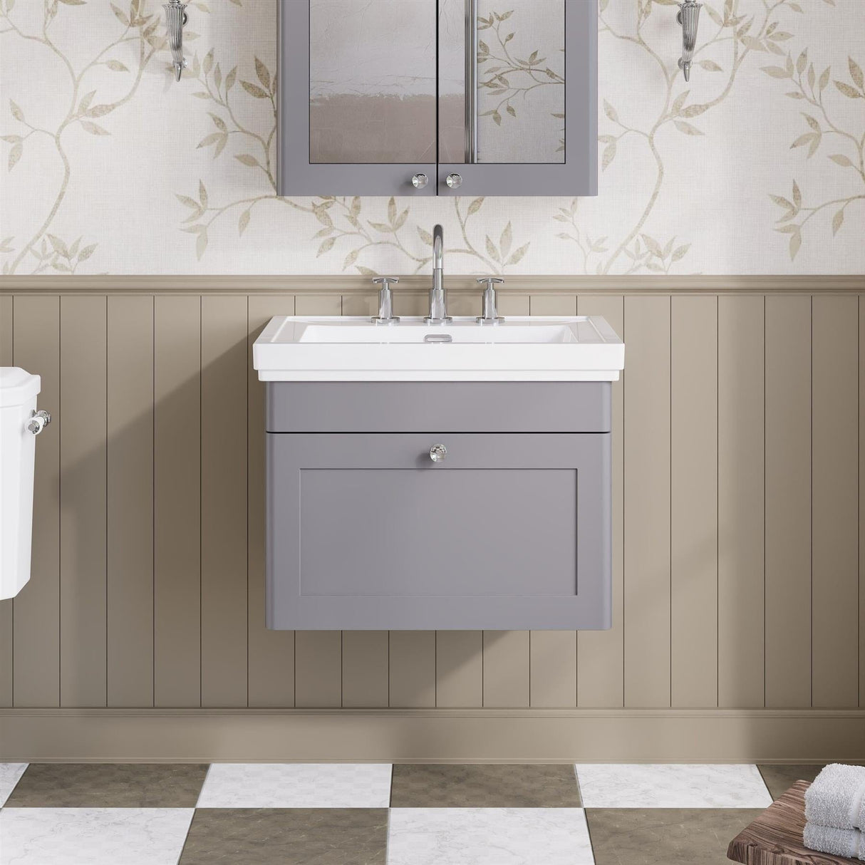 Aquarius Wall Mounted Vanity Unit Grey / 3 Aquarius Leighton 600mm Wall Mounted One Drawer Vanity Unit with Basin