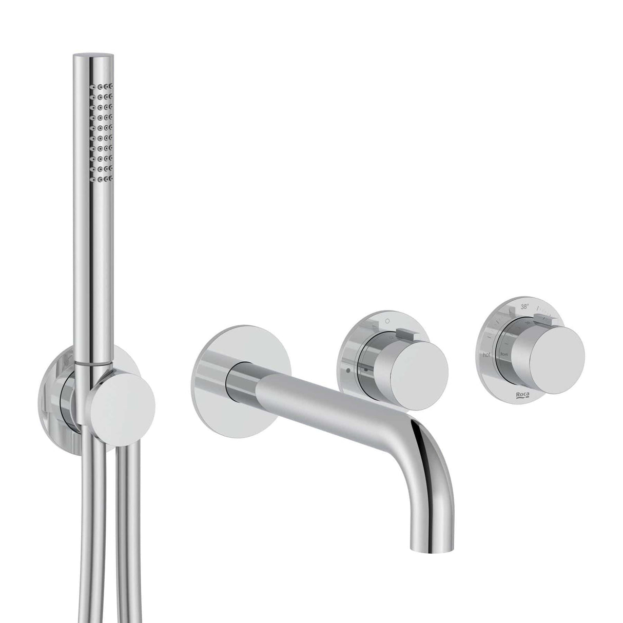 Roca Concealed Shower Set Roca T-Multi Thermostatic Concealed Shower Valve with Pencil Handset, Holder, Hose and Bath Spout