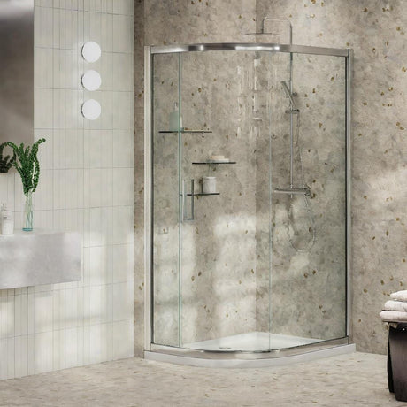 Aquarius Quadrant Shower Enclosure Silver / 1200mm x 800mm Aquarius Pluvia 8mm Quadrant Single Sliding Shower Door