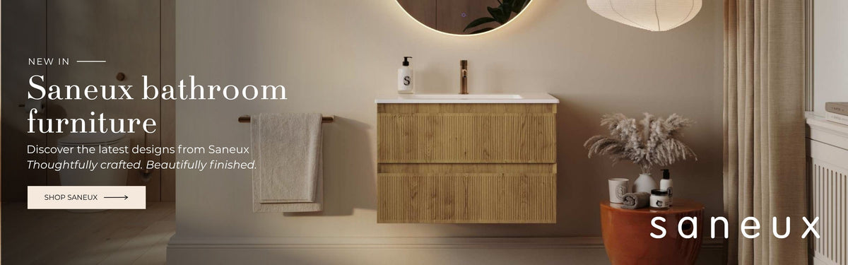 Saneux bathroom furniture promo banner desktop
