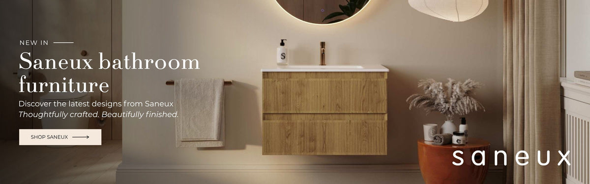Saneux bathroom furniture promo banner desktop