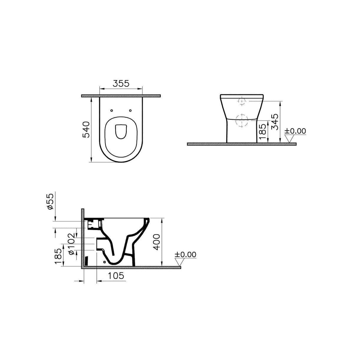Vitra Back To Wall Toilet Vitra Integra Round Rimless Back to Wall Toilet with Soft Close Seat