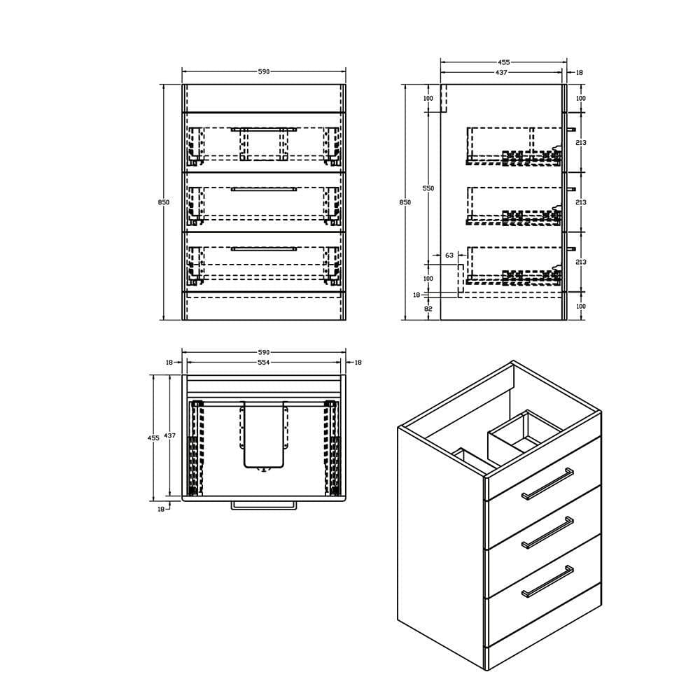 Imex Floor Standing Vanity Unit Imex Croma Floor Standing Three Drawer 600mm Vanity Unit with 1 Tap Hole Basin
