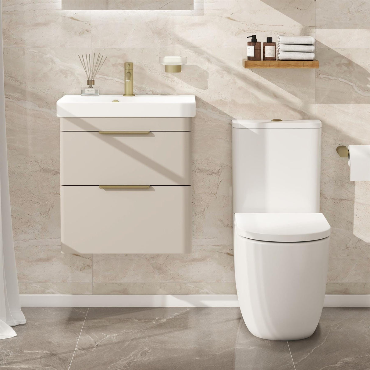 Imex Cloakroom Vanity Unit Matt Cashmere Imex Luna 550mm Wall Mounted Double Drawer Vanity Unit with Basin