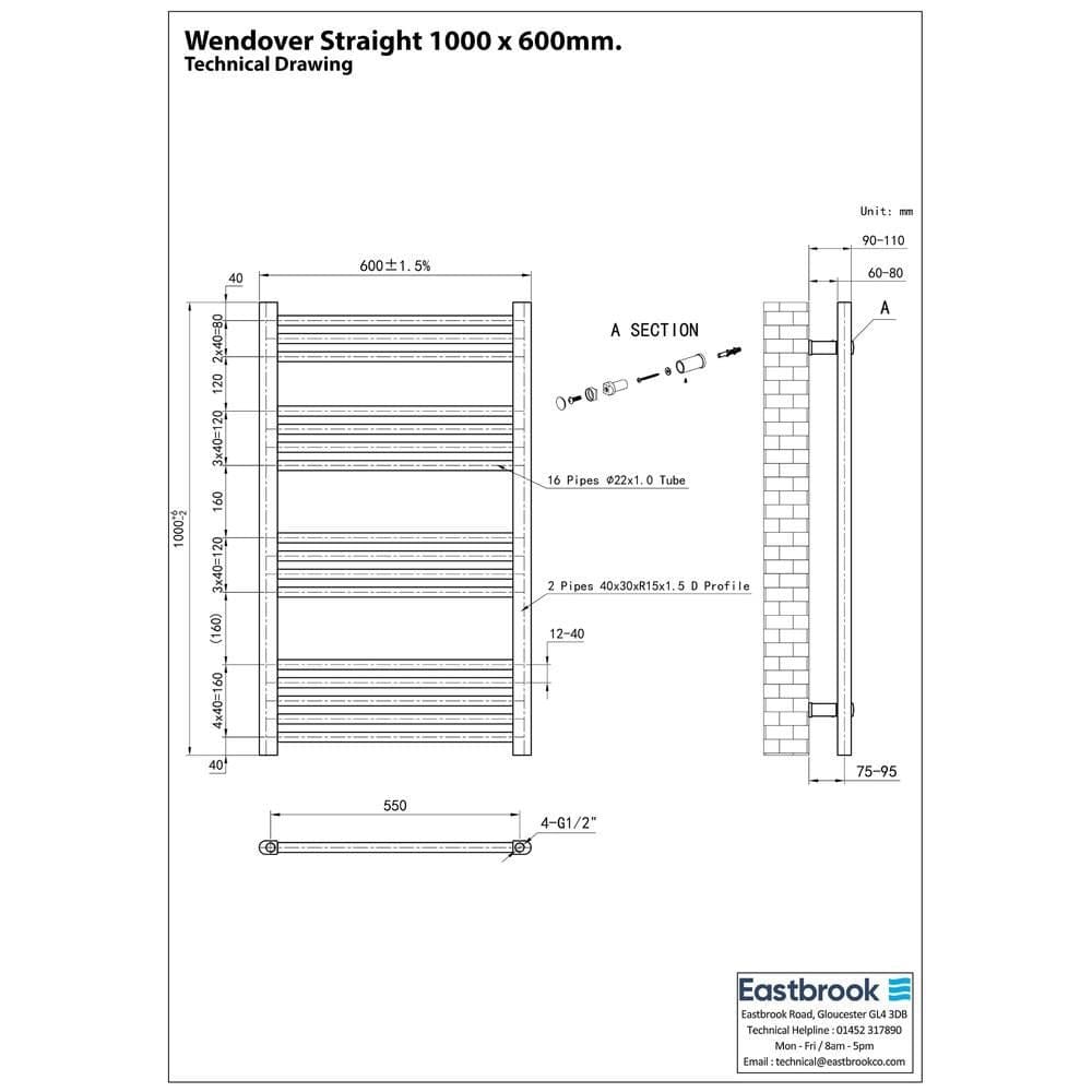 Eastbrook Wendover Straight Heated Towel Rail in Anthracite