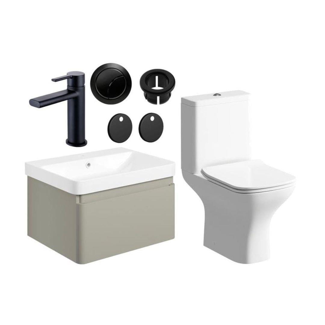 Aquarius Combination Toilet and Sink Matt Latte / Matt Black Aquarius Sophie 605mm Vanity Unit and WC Set with Finishes