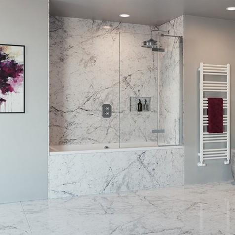 Crosswater Bath Screen Polished Stainless Steel / Right Handed / 90 Degree Opening Crosswater Optix 10 Bathscreen Single with Inline Panel 900mm