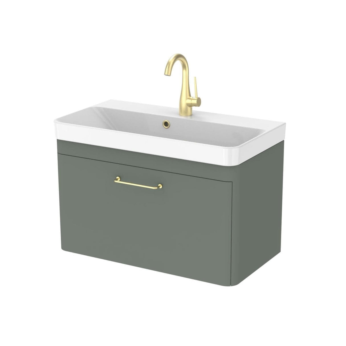 Saneux Wall Mounted Vanity Unit Matte Sage / 1 Hole Saneux Hyde Vanity Unit With Basin - 700 x 370mm - One Drawer - Wall Mounted