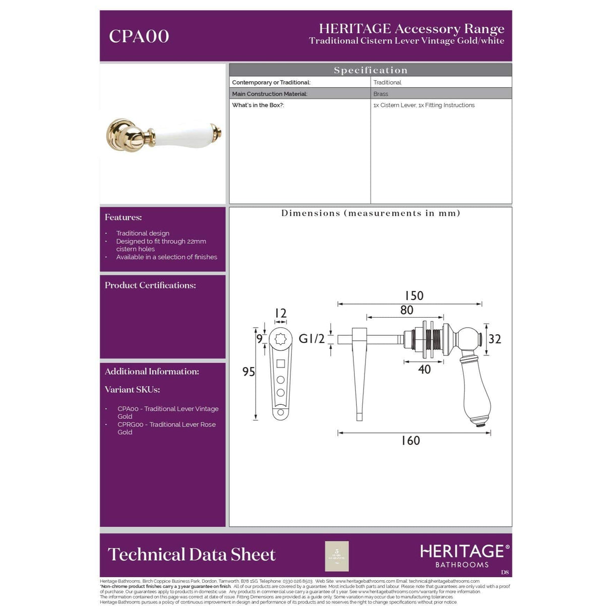Heritage Flush Plate Heritage Cistern Lever
