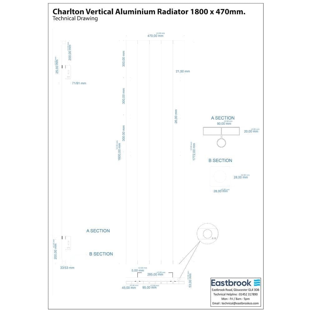 Eastbrook Panel Radiator Eastbrook Charlton Vertical Aluminium Designer Radiator in Matt White