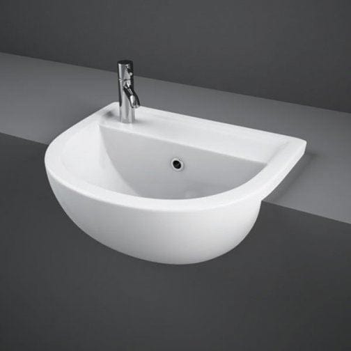 RAK Semi Recessed Basin 1 / 400mm / Left Hand Rak Compact Semi Recessed Basin in Alpine White