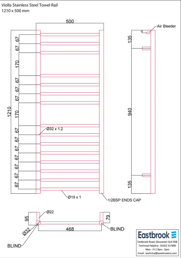 Eastbrook Ladder Rail Eastbrook Violla Straight Vertical Heated Towel Rail