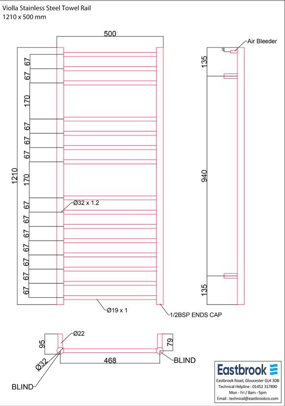 Eastbrook Ladder Rail Eastbrook Violla Straight Vertical Heated Towel Rail