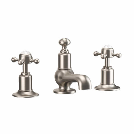 Crosswater 3 Hole Basin Sets Brushed Nickel Crosswater Belgravia 3 Hole - Deck Mounted - Basin Mixer Tap with Crosshead Handle