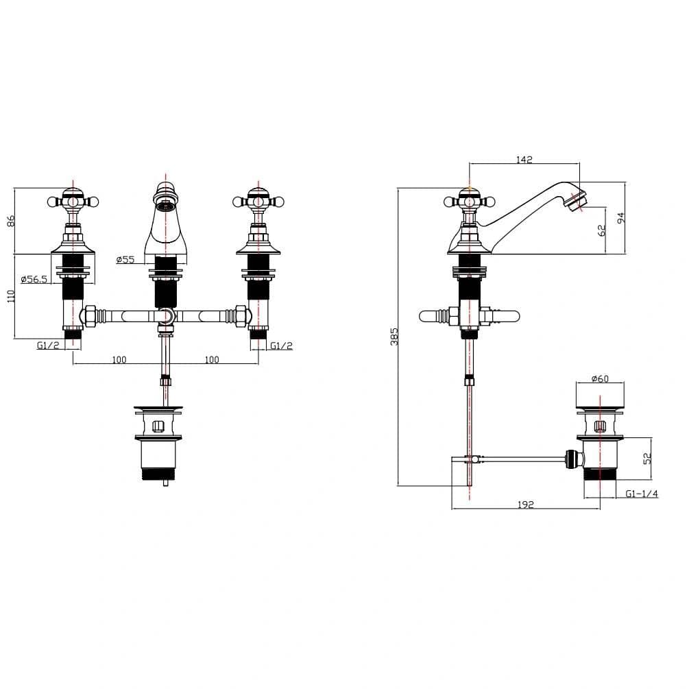 Imperial 3 Tap Hole Basin Set Imperial Lichfield 3 Hole Basin Mixer Tap with Pop-Up Waste - Chrome - ZLIC3BMCP