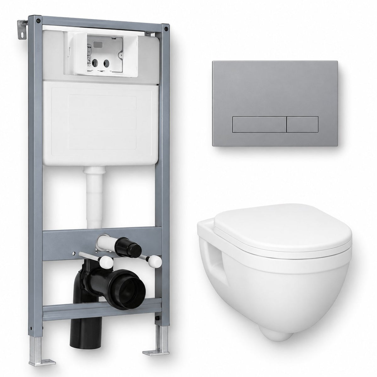 Imex Ivo Rimless Wall hung Toilet Pack with Frame, Flush Plate, and Soft Closing Seat