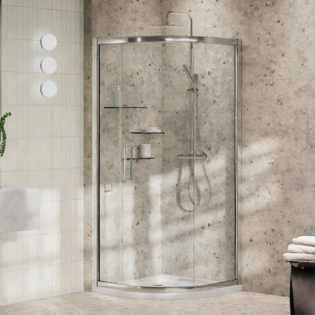 Aquarius Quadrant Shower Enclosure Silver / 800mm Aquarius Pluvia 8mm Quadrant Single Sliding Shower Door