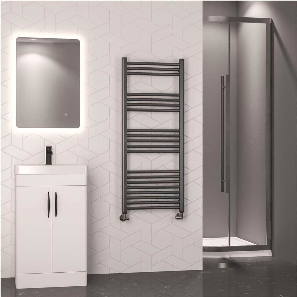 Eastbrook Ladder Rail 1200 x 500mm / Dual Fuel Eastbrook Wendover Straight Heated Towel Rail in Brushed Gunmetal