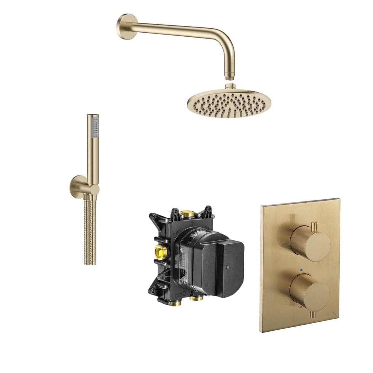 Crosswater Concealed Shower Set Brushed Brass / 300mm Shower Head Crosswater Crossbox 2 Handle 2 Outlet Shower Bundle Version 2