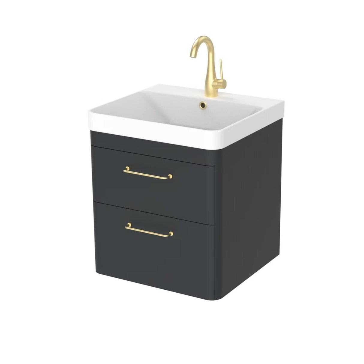 Saneux Wall Mounted Unit Matte Anthracite / 0 Hole Saneux Hyde Vanity Unit With Basin - 500 x 460mm - Two Drawer - Wall Mounted