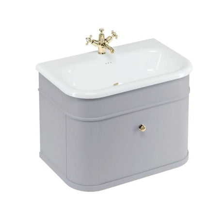 Burlington Wall Mounted Vanity Unit Classic Grey / Natural Stone Roll Top Basin - 1 Tap Hole / Gold Burlington Chalfont 750mm Wall Mounted Single Drawer Vanity Unit with Basin