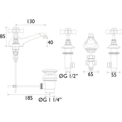 Heritage 3 Tap Hole Basin Set Heritage Dawlish 3 Tap Hole Basin Mixer Tap with Pop-Up Waste