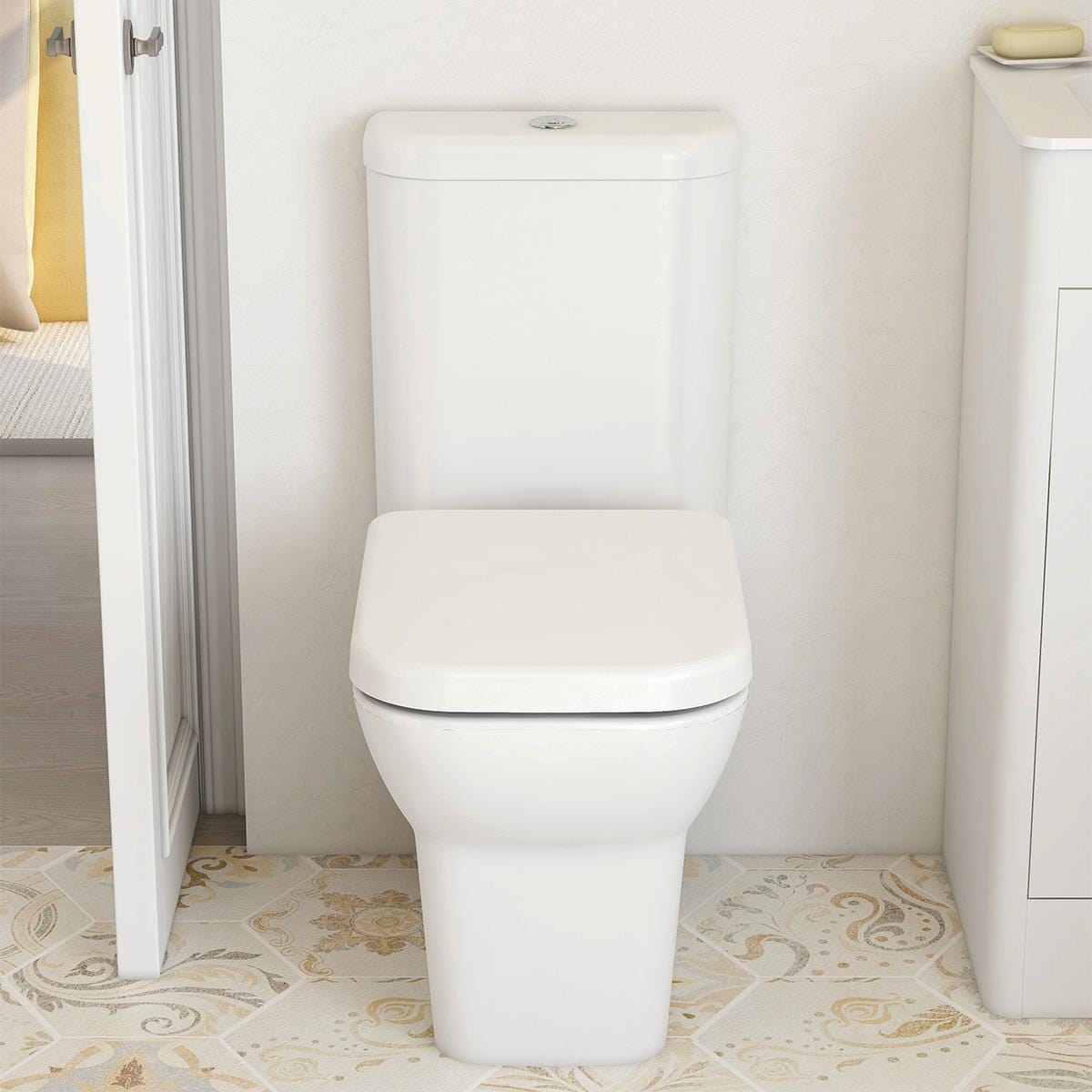 Imex Close Coupled Toilet Imex Suburb Open Back Close Coupled Toilet with Rounded Cistern and Soft Close Seat in White