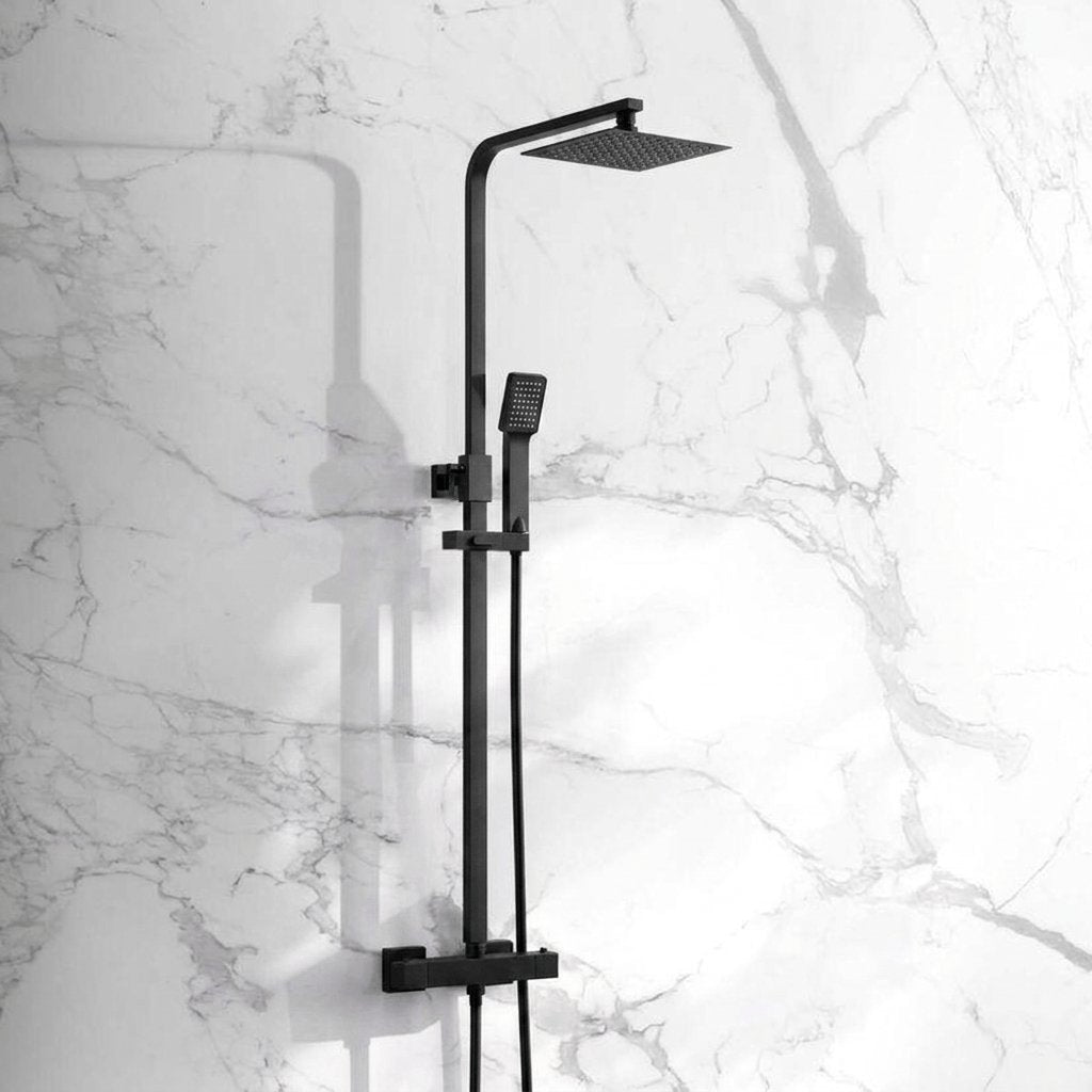 Aquarius Bathrooms Exposed Shower Set Black Aquarius Zacha Square Exposed Shower Valve Set with Shower Head and Handset
