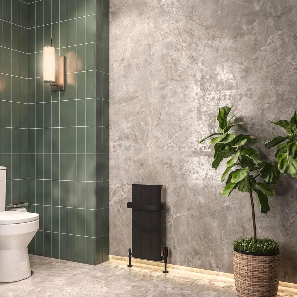 Eastbrook Panel Radiator 600 x 280 / Dual Fuel Eastbrook Peretti Straight Vertical Aluminium Radiator in Matt Black