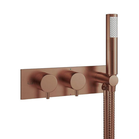 Crosswater Concealed Shower Valve Brushed Bronze Crosswater MPRO 2 Outlet, 2 Handle Horizontal Concealed Thermostatic Shower Valve with Handset