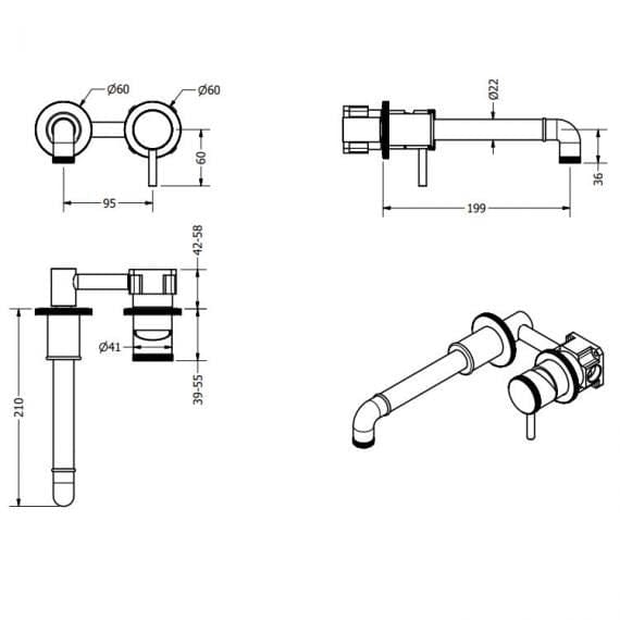 Crosswater Wall Mounted Basin Tap Crosswater MPRO Industrial 2 Hole Wall Mounted Basin Mixer Tap