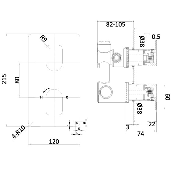 Crosswater Concealed Shower Valve Crosswater Fuse 1 Outlet, 2 Handle Vertical Concealed Shower Valve