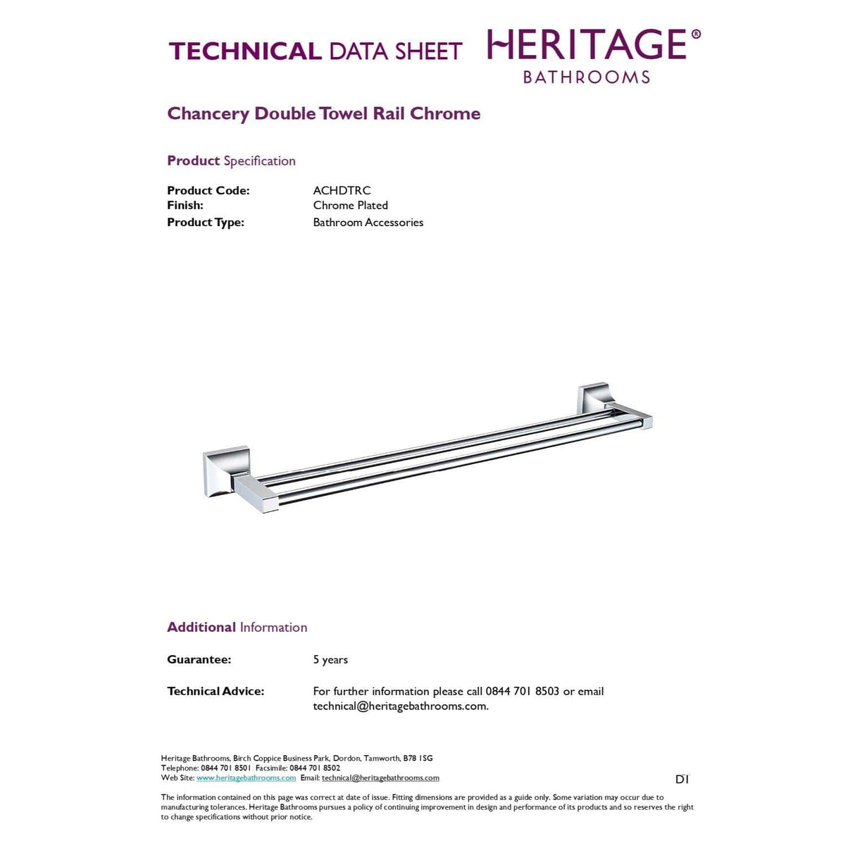 Heritage Towel Rails and Rings Heritage Chancery Double Towel Rail in Chrome