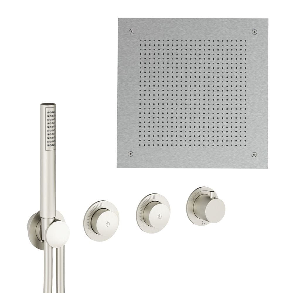 UK Bathroom Store Concealed Shower Set Brushed Nickel Crosswater Module Plus Push Shower Set 7 - 2 Outlet Tranquil Recessed Shower Head and Pencil Handset