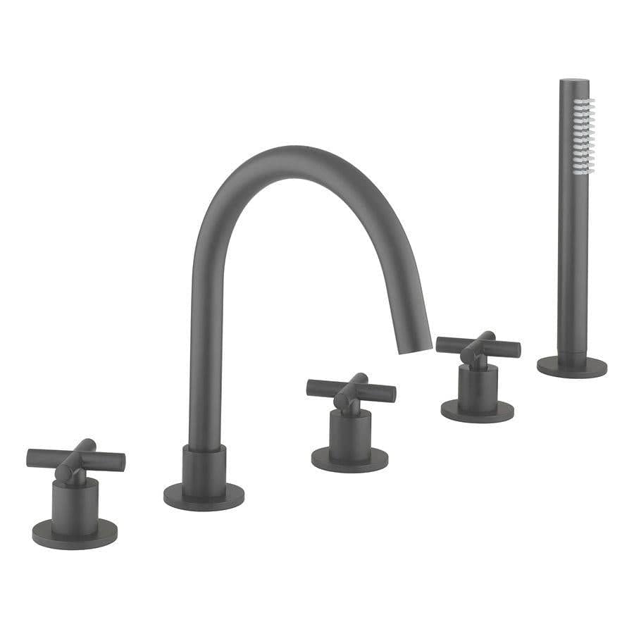 Crosswater 5 Tap Hole Bath Set Slate Crosswater MPRO Crosshead 5 Hole Bath and Shower Mixer with Shower Set